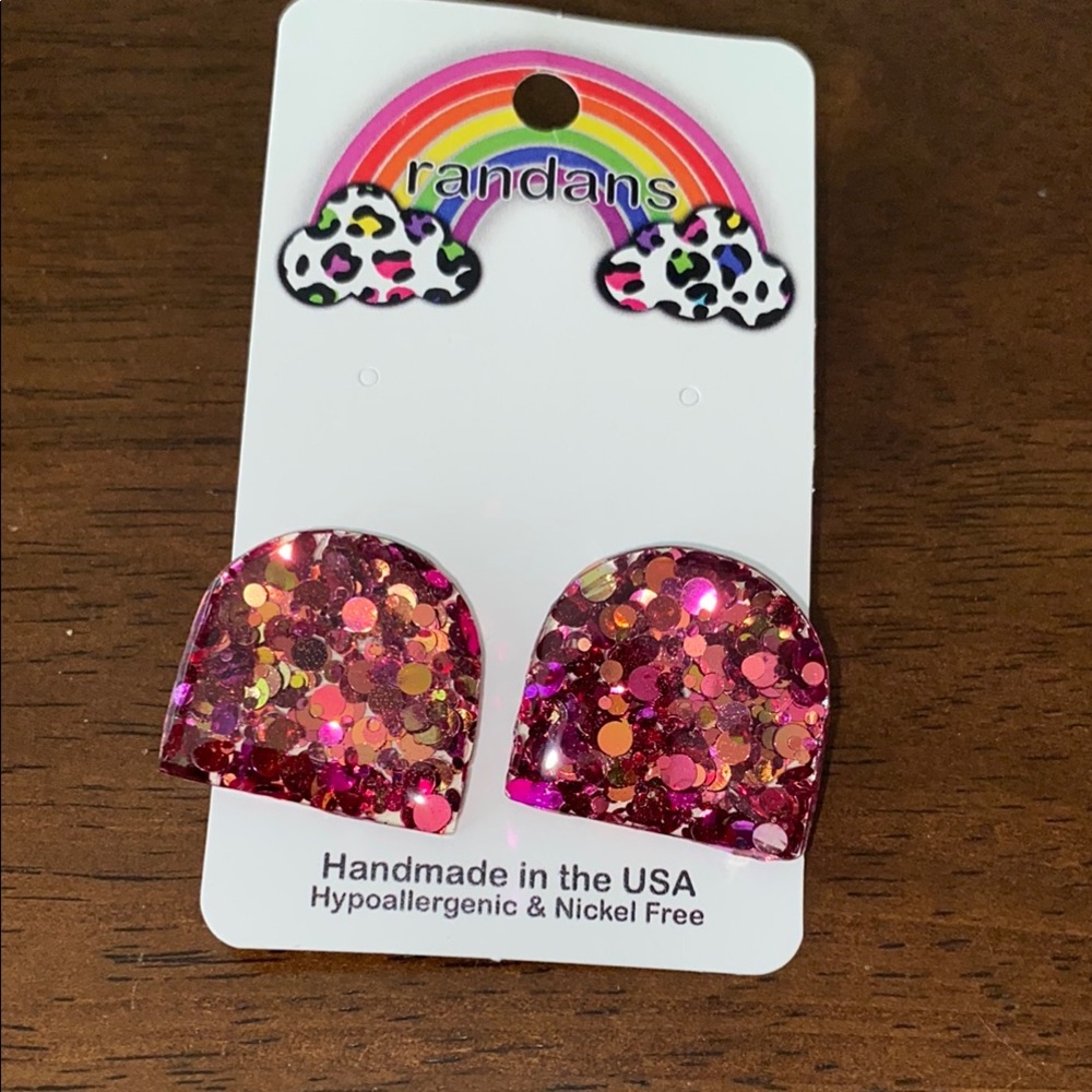 Pink Shimmer Fan Earrings Iridescent Glitter